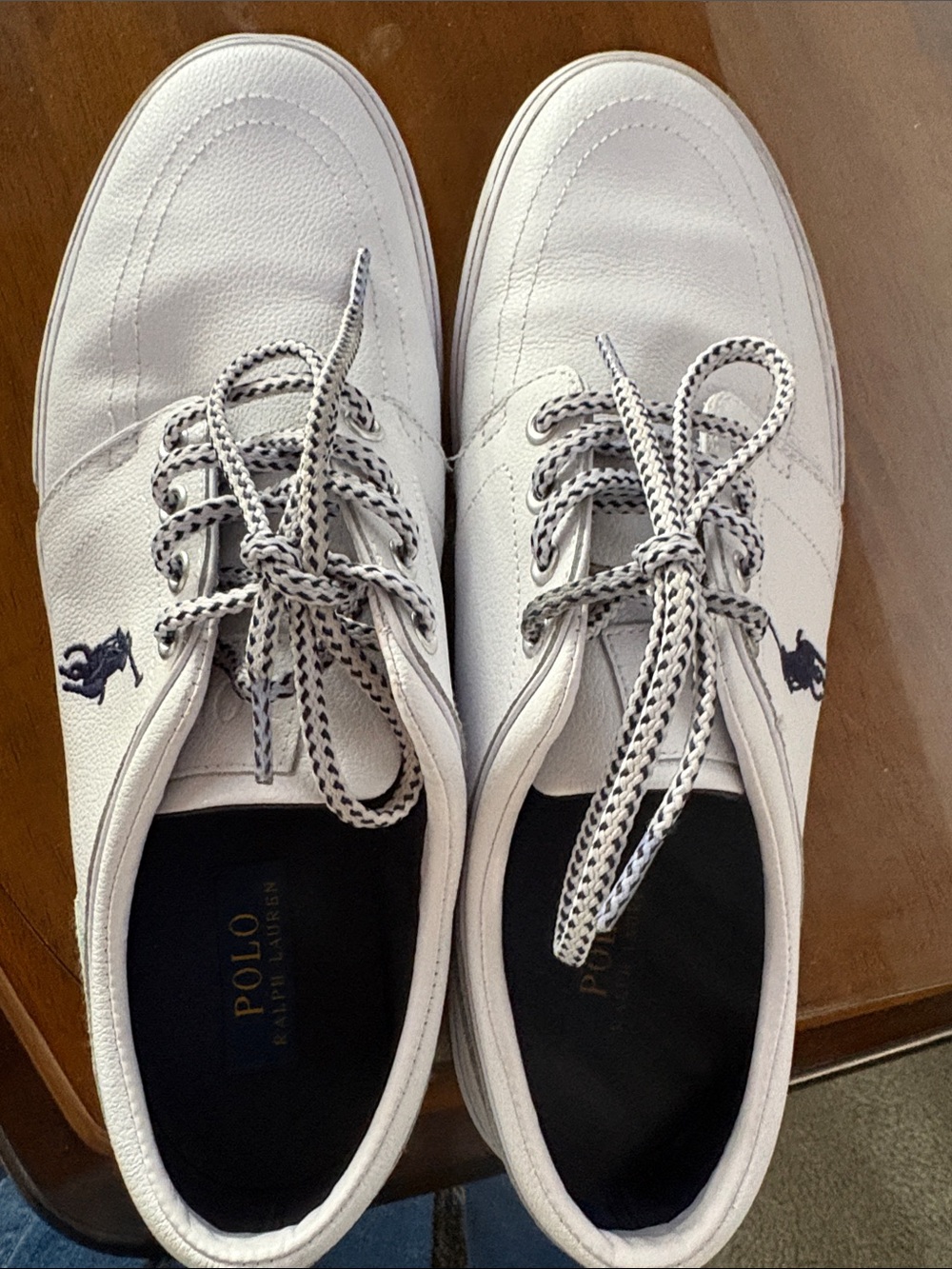 Polo by Ralph Lauren White Leather Men’s athletic Shoes with Navy Logo